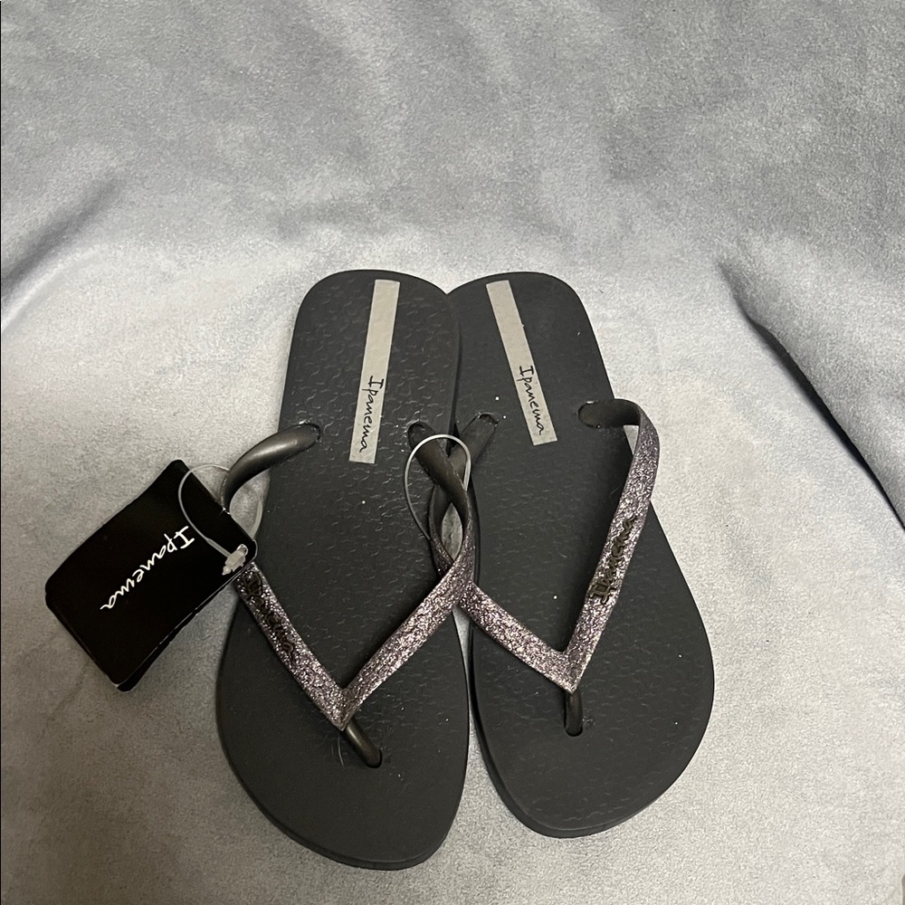 Ipanema Black Flip Flops with Glitter Straps